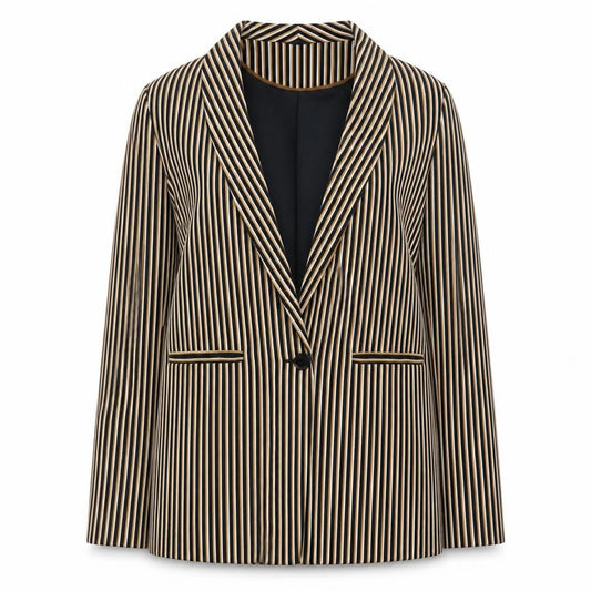 Primark Women Black Stripe Blazer Size 6 Polyester Blend Lined Jacket