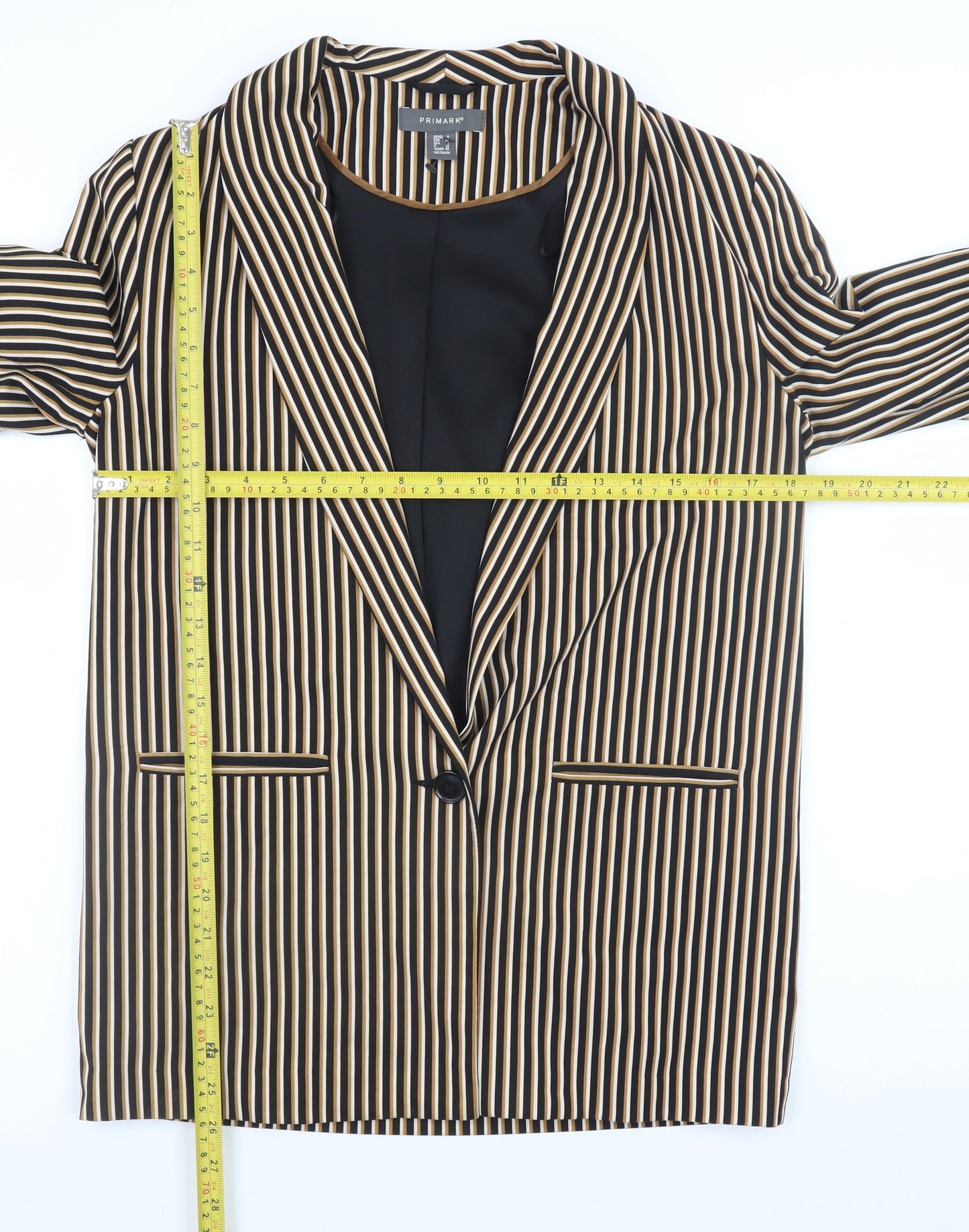 Primark Women Black Stripe Blazer Size 6 Polyester Blend Lined Jacket