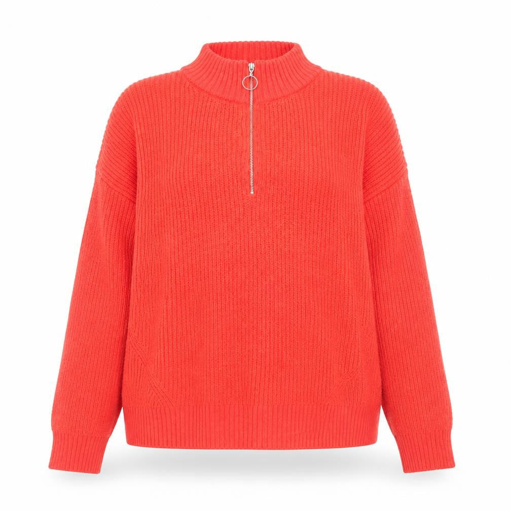 Marks & Spencer Women's Red Mock Neck Half Zip Knit Jumper Size 16