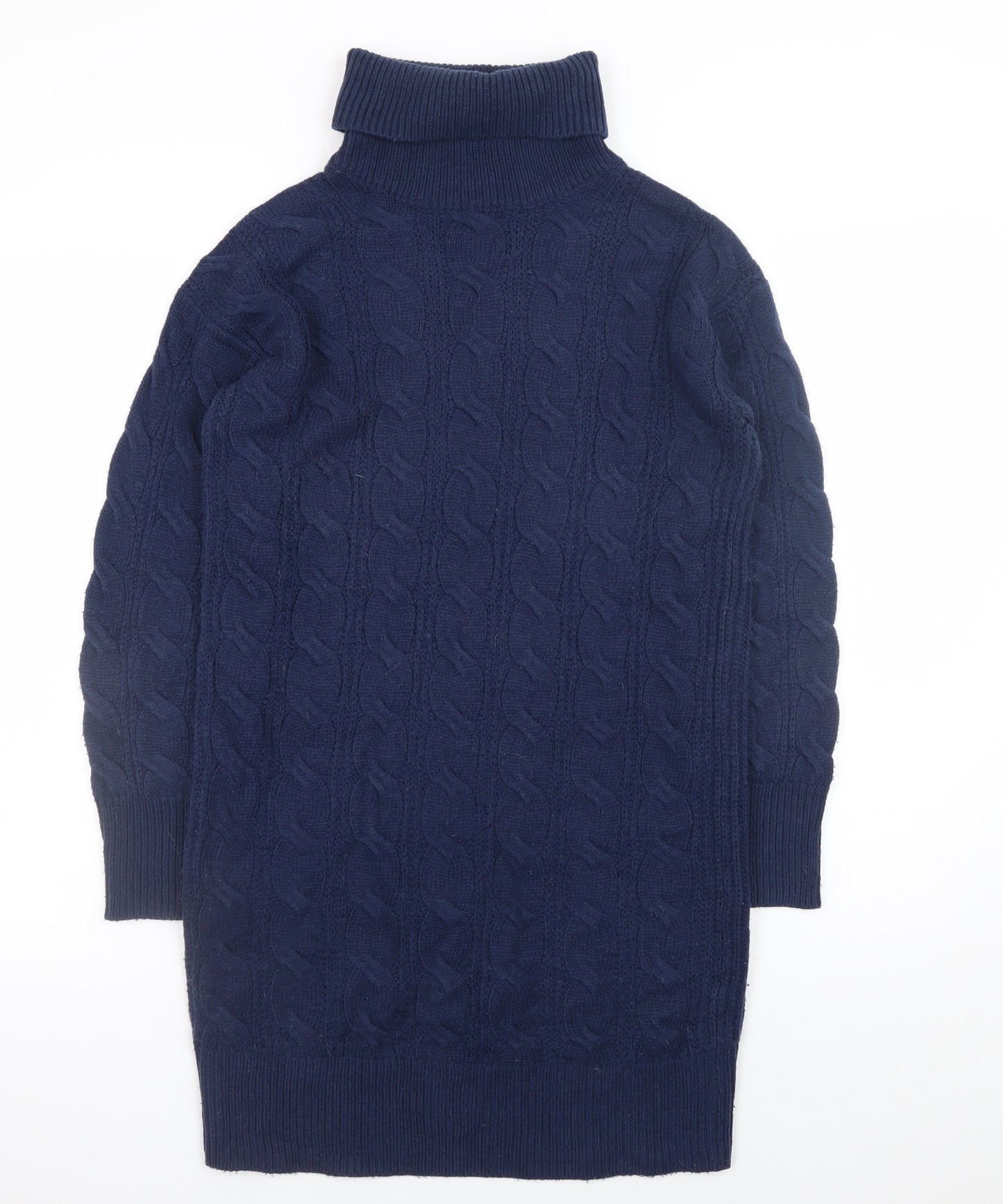 Tu Women Blue Cable Knit Roll Neck Jumper Dress Size 8