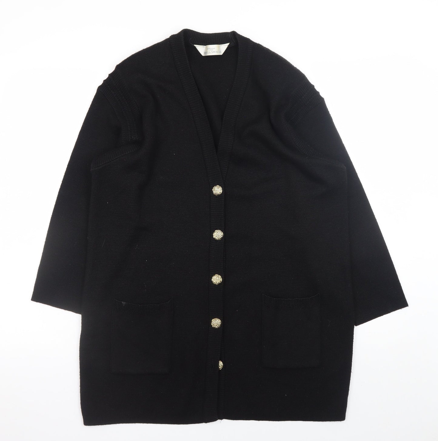Marks and Spencer Women Black UK 12 Wool Blend Cardigan with Shoulder Pads