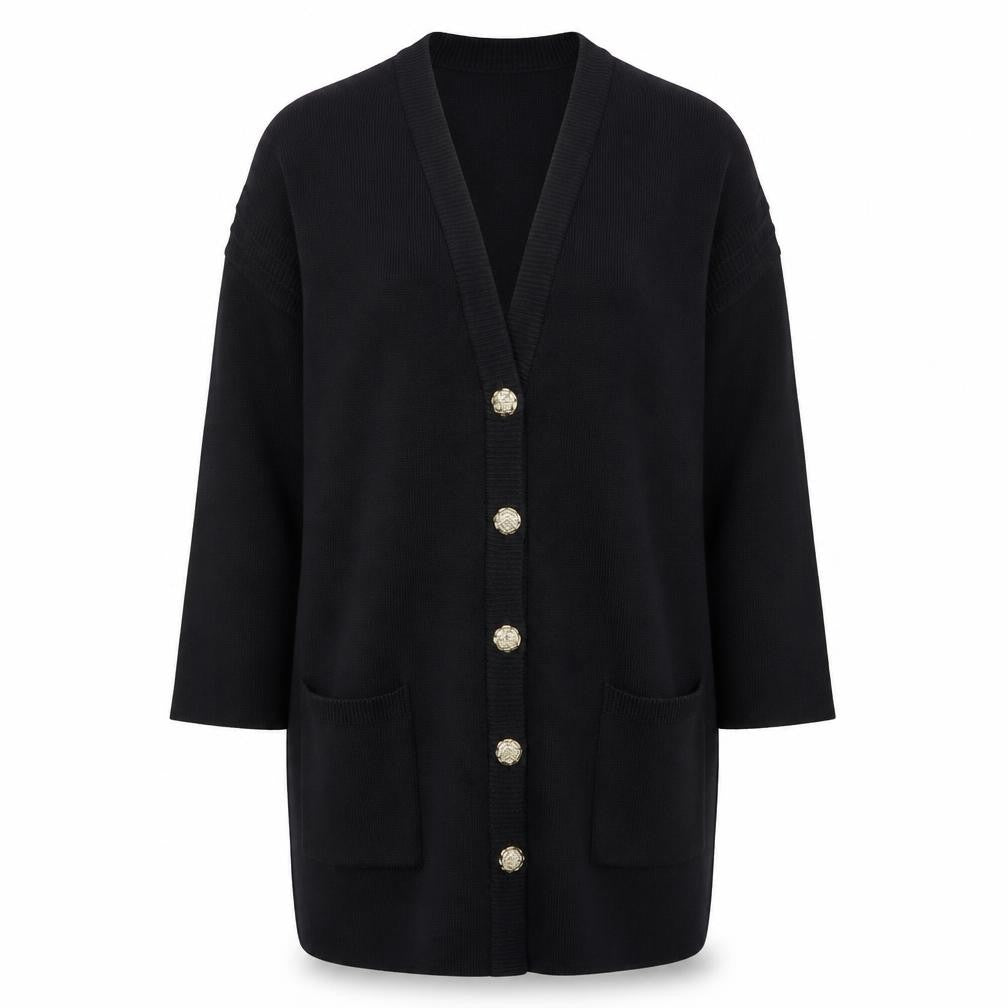 Marks & Spencer Women Black UK 12 Wool Blend Cardigan with Shoulder Pads