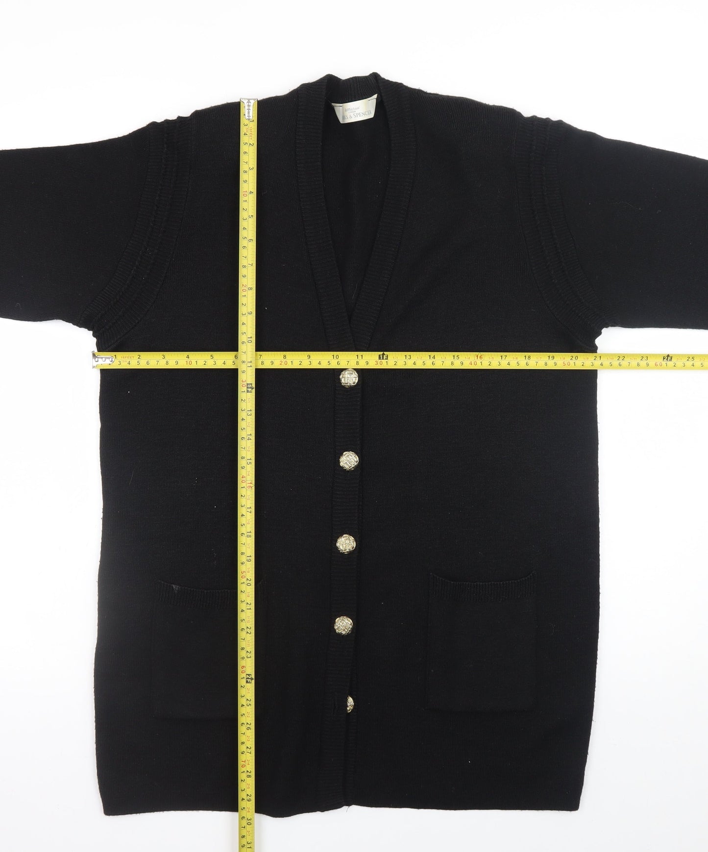 Marks and Spencer Women Black UK 12 Wool Blend Cardigan with Shoulder Pads