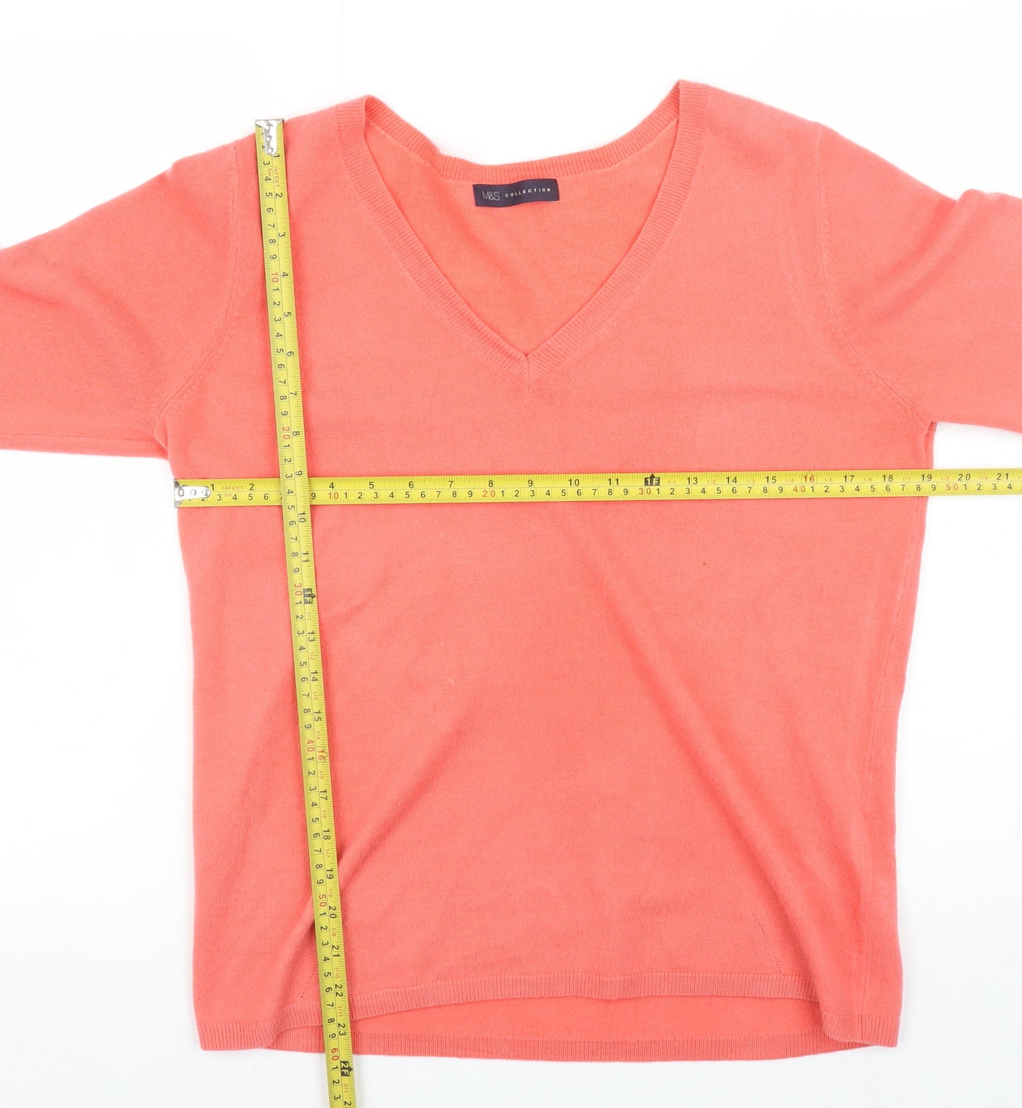 Marks and Spencer Women Pink V-Neck Acrylic Jumper Size 12