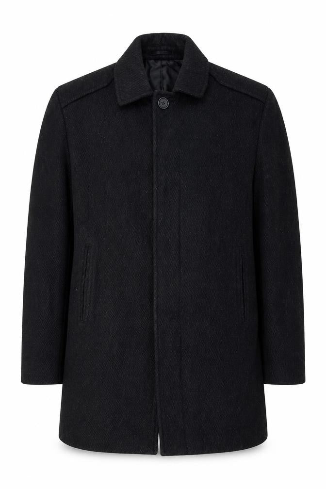 Karl Jackson Men's Black Wool Overcoat Large Classic Style