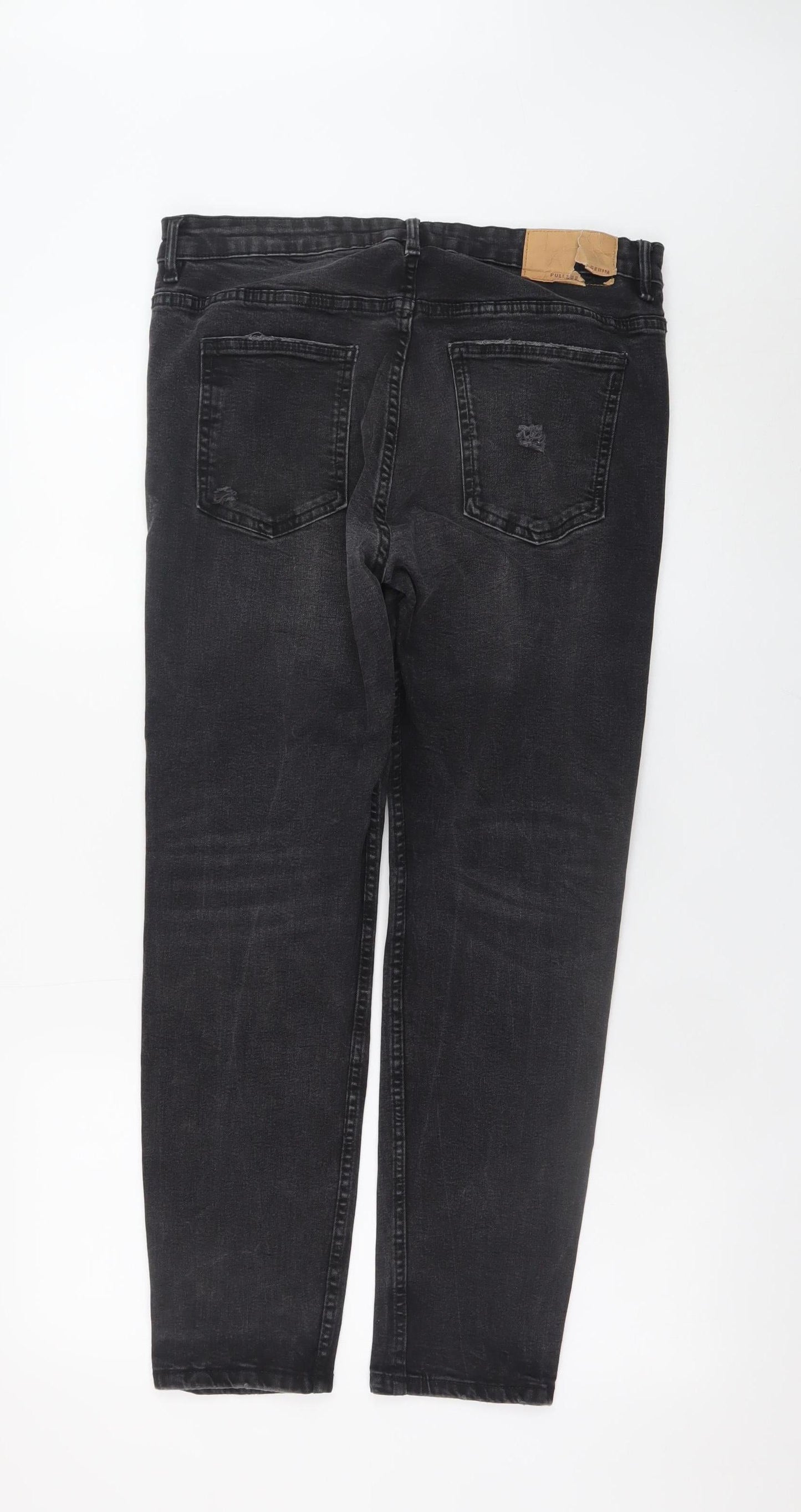 Pull&Bear Women’s Black Carrot Fit Distressed Jeans Size 14