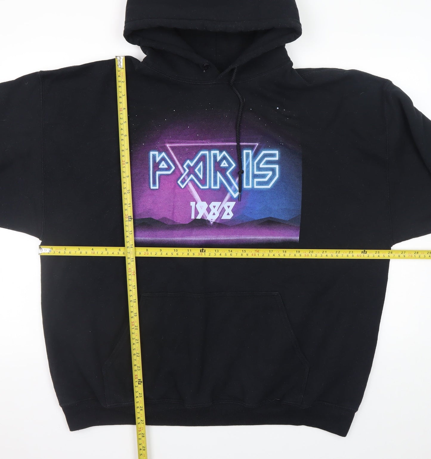 River Island Men’s Black Paris 1988 Pullover Hoodie Size L