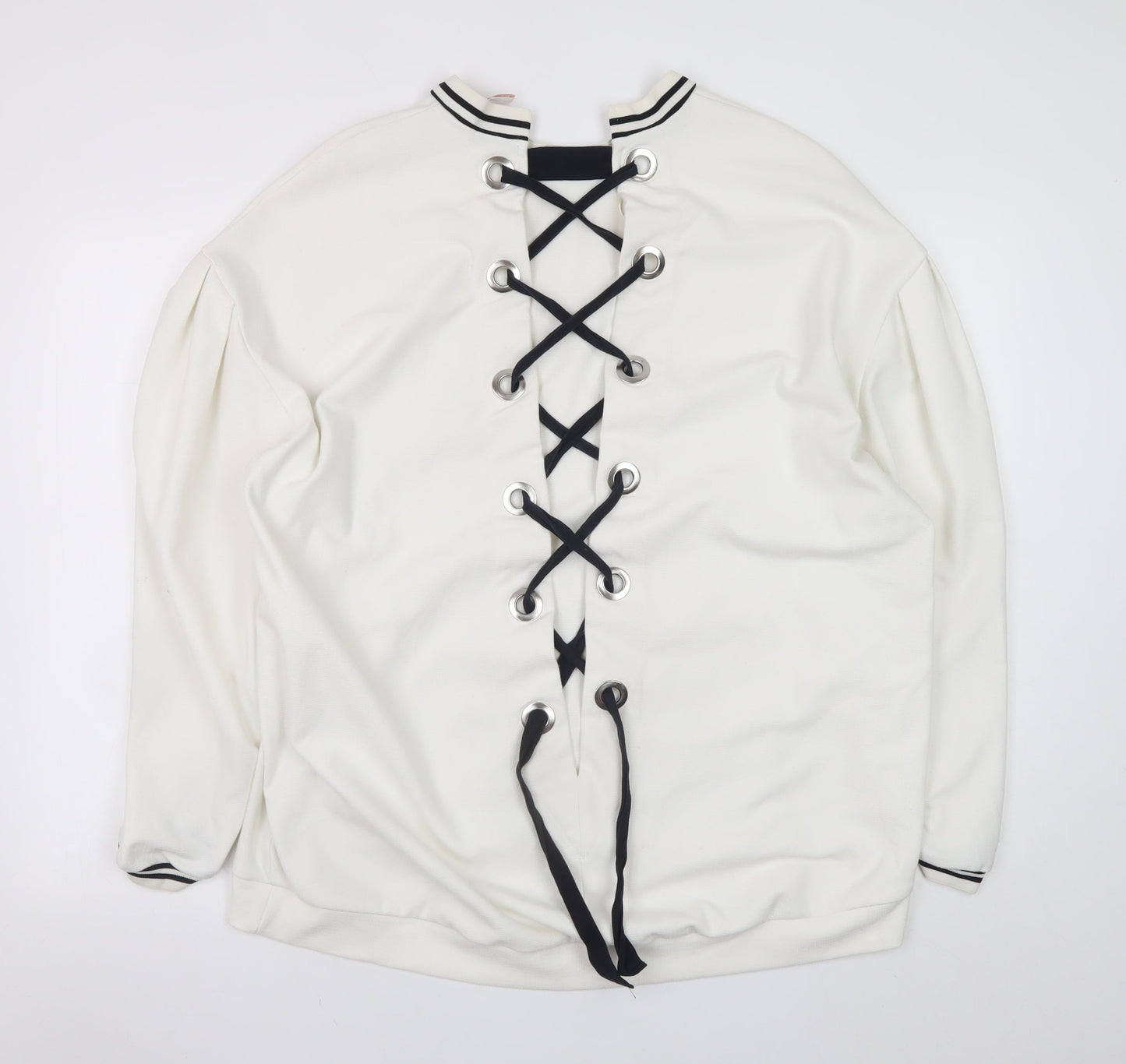 Zara Trafaluc Women’s White Lace Up Back Sweatshirt Size L