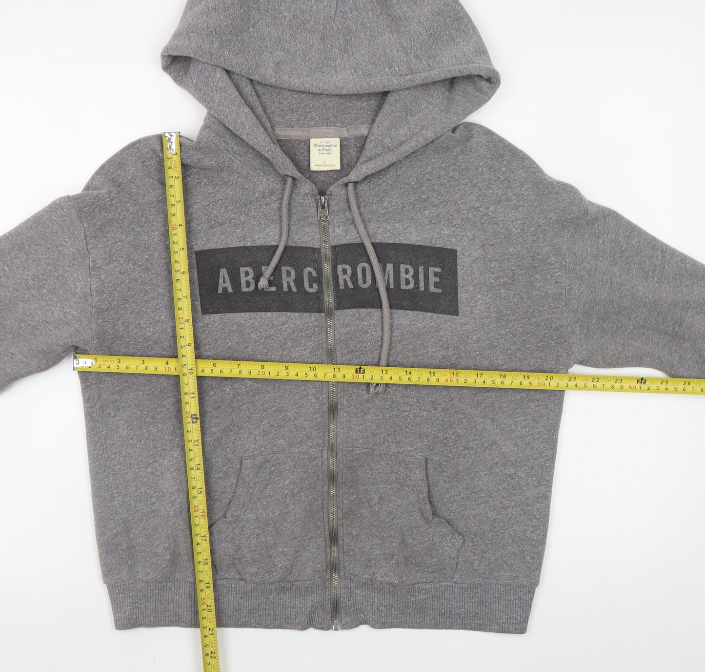 Abercrombie Men Grey Full Zip Hoodie Size M Regular Fit Fleece Sweatshirt
