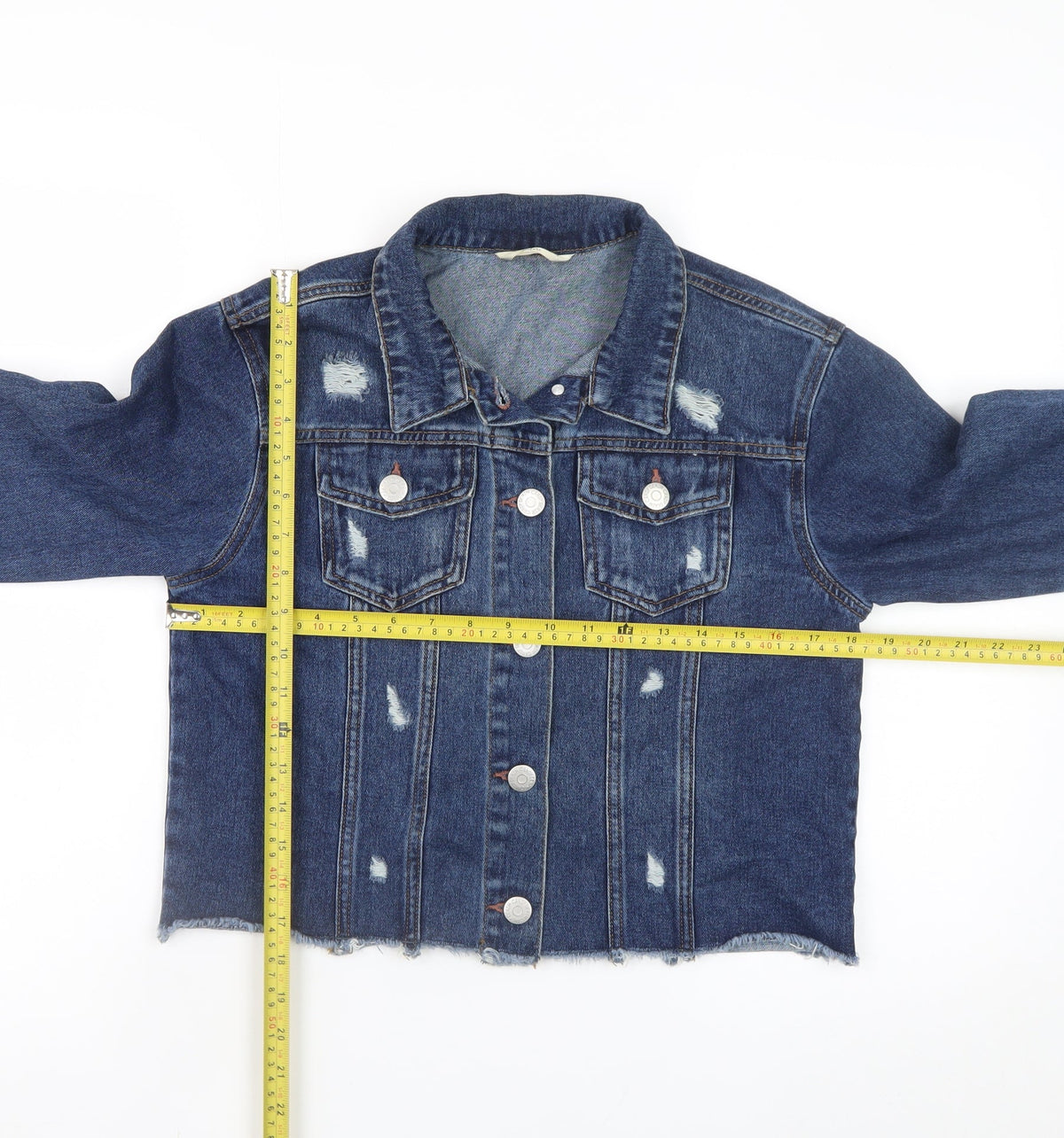 Candy Couture Girls Blue Cropped Denim Jacket 14 Years Distressed Style