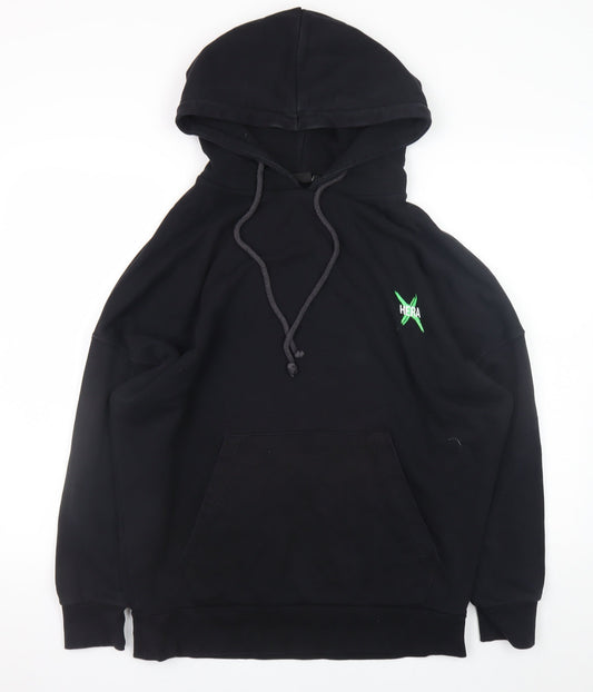 HERA Mens Black Graphic Pullover Hoodie Size S Relaxed Fit