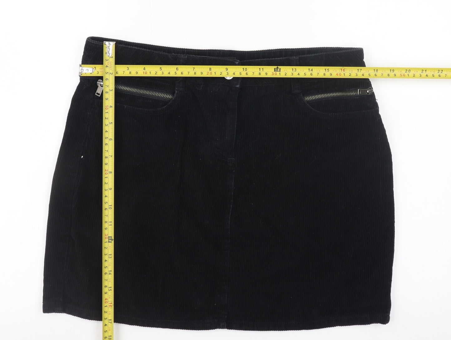 Next Women Black Corduroy Short Pencil Skirt UK 14