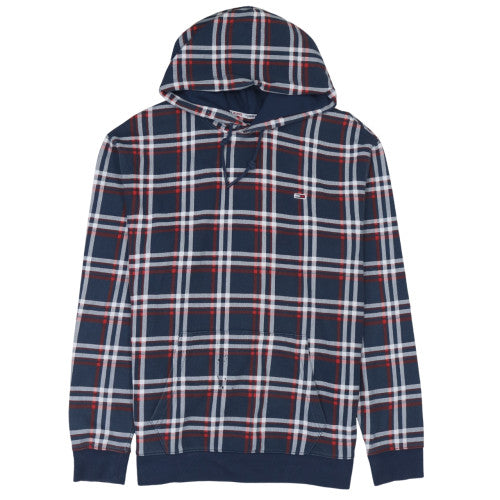 Tommy Jeans Men's Blue Check Pattern Pullover Hoodie Size M