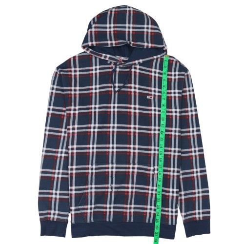 Tommy Jeans Men's Blue Check Pattern Pullover Hoodie Size M