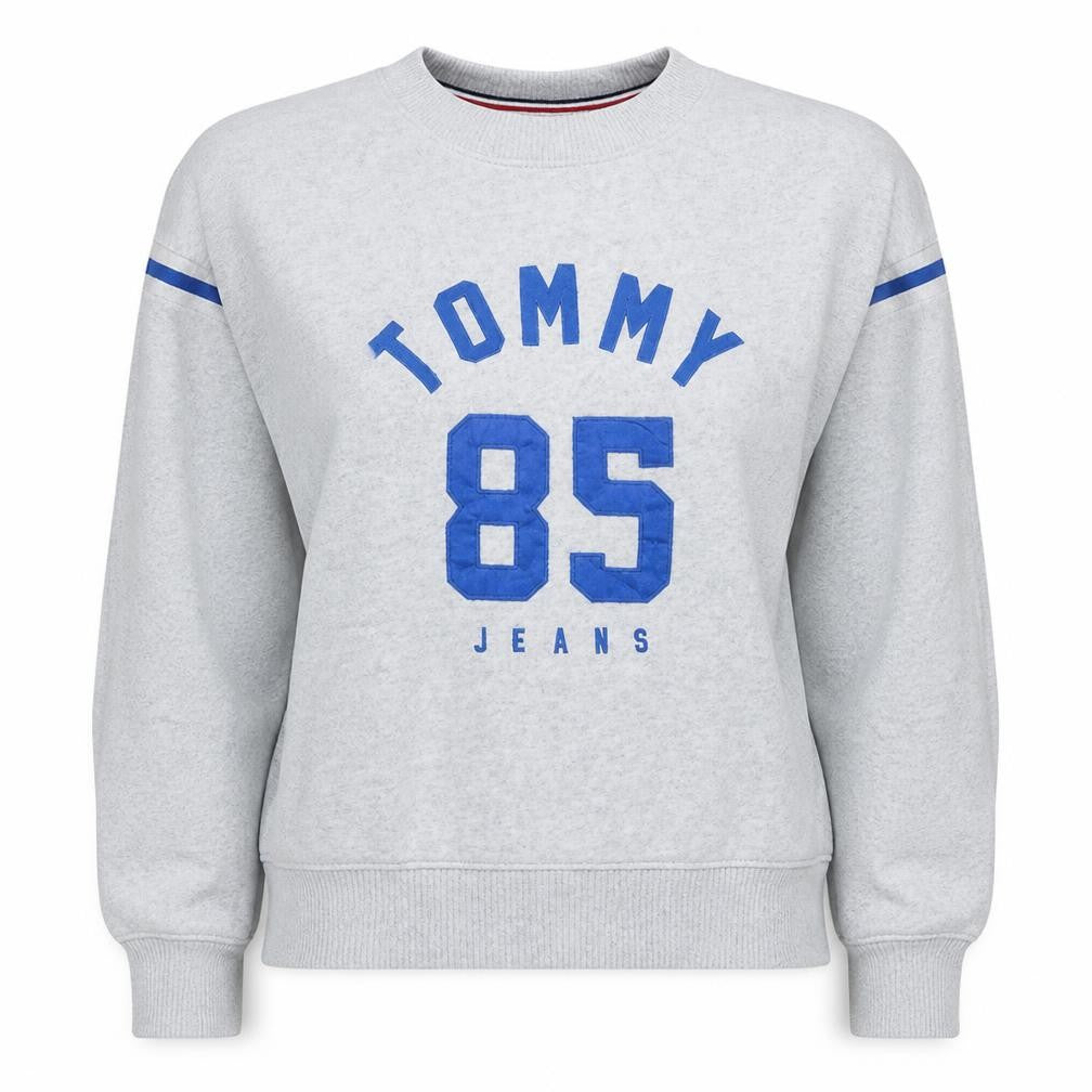 Tommy Jeans Womens Grey Sweatshirt S Crew Neck Pullover Casual 85 Logo