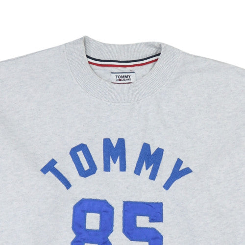 Tommy Jeans Womens Grey Sweatshirt S Crew Neck Pullover Casual 85 Logo
