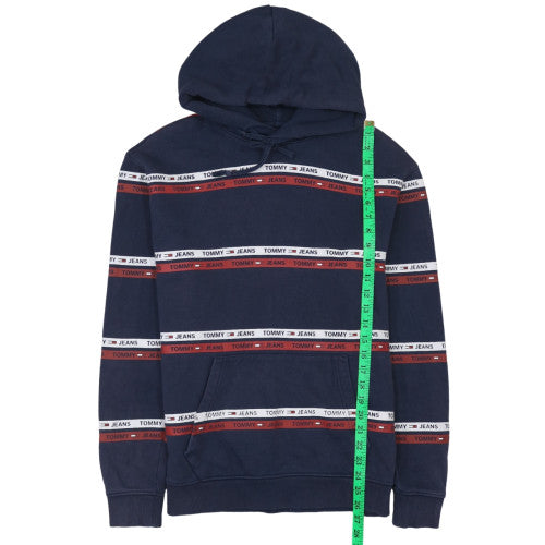 Tommy Jeans Men’s Blue Pullover Hoodie M Logo Striped Fleece