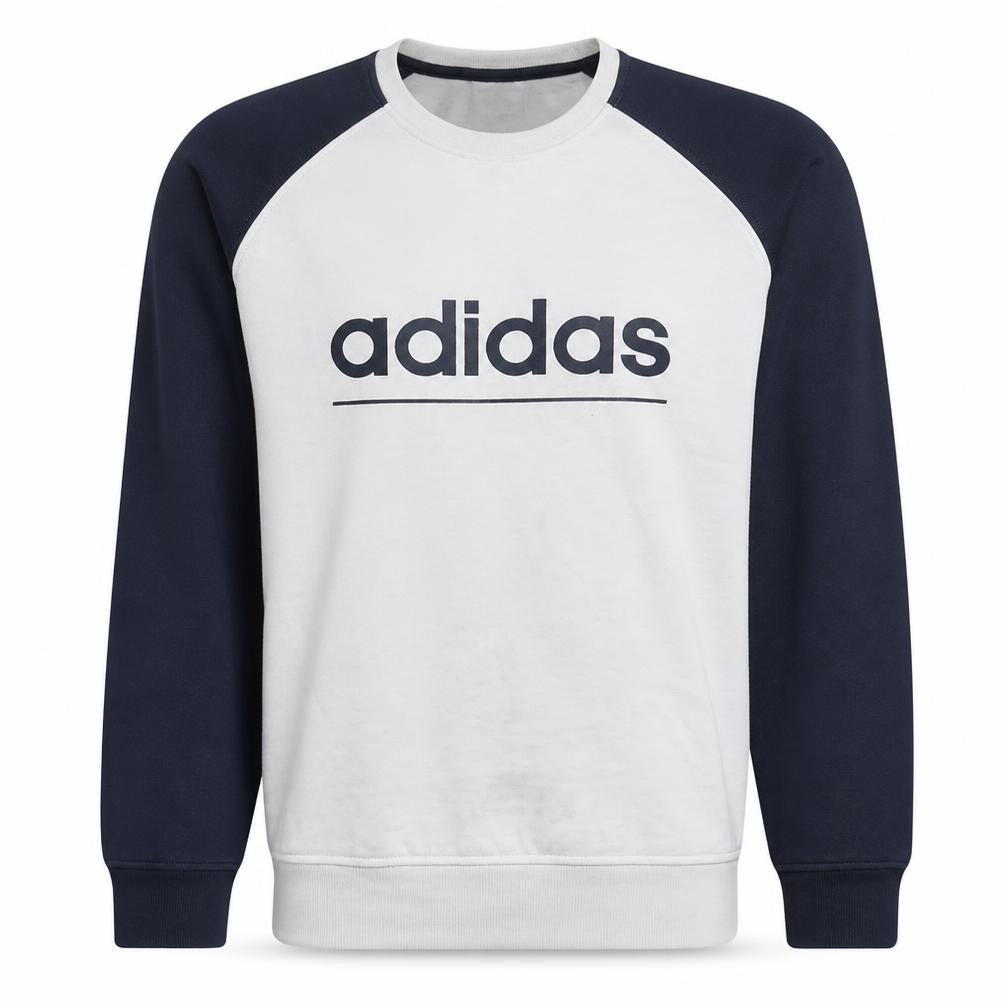 Adidas Men's Beige Navy Logo Crew Neck Sweatshirt Size L