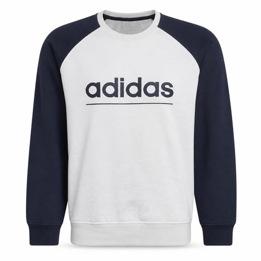 Adidas Men's Beige Navy Logo Crew Neck Sweatshirt Size L
