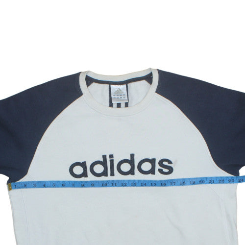 Adidas Men's Beige Navy Logo Crew Neck Sweatshirt Size L