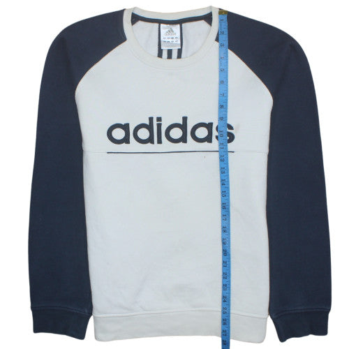 Adidas Men's Beige Navy Logo Crew Neck Sweatshirt Size L