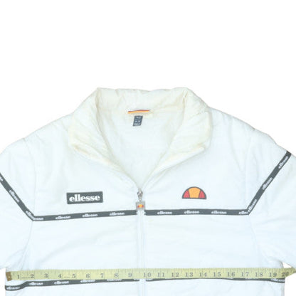 Back view of Ellesse women’s white uk 6 puffer windbreaker jacket polyester lined