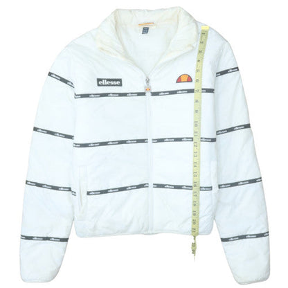 Close-up detail of Ellesse women’s white uk 6 puffer windbreaker jacket polyester lined
