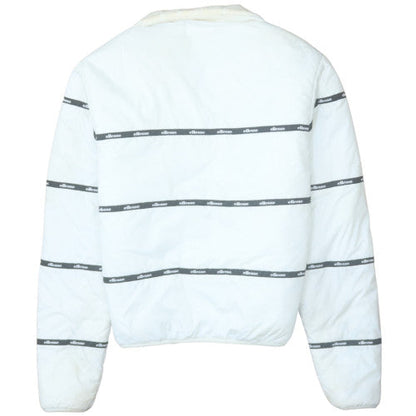 Brand and care label for Ellesse women’s white uk 6 puffer windbreaker jacket polyester lined