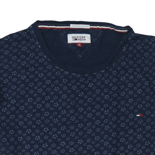Tommy Hilfiger Men's Blue Geometric Short Sleeve Cotton T-Shirt S