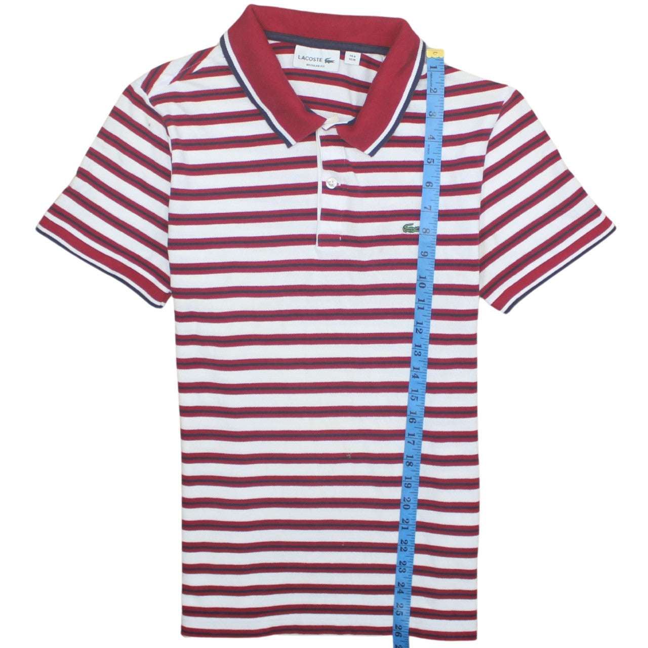 Lacoste Men’s Red White Striped Regular Fit Cotton Polo Shirt M