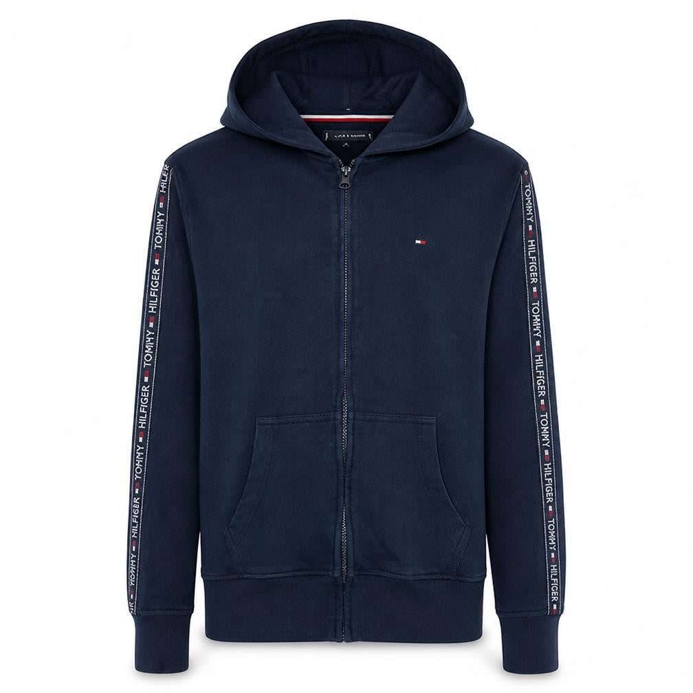 Tommy Hilfiger Mens Blue Full Zip Hoodie M Logo Cotton Sweatshirt