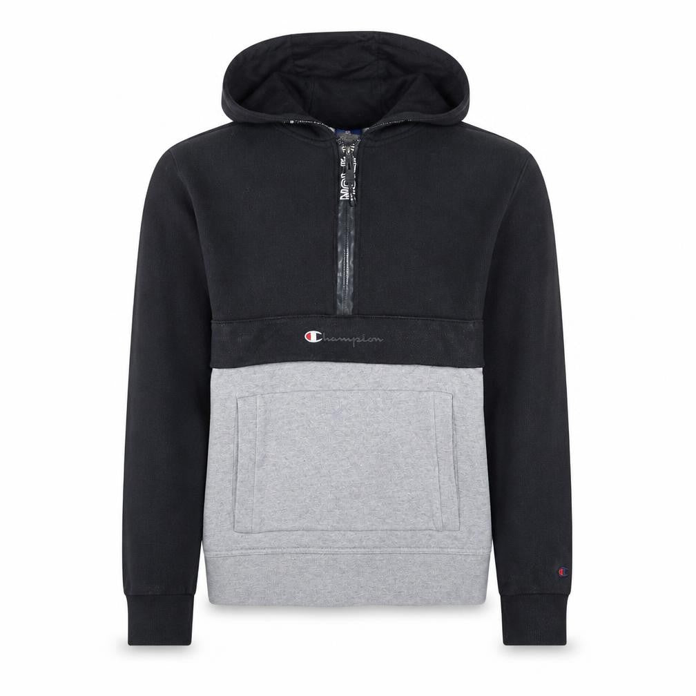 Champion Men's Black & Grey 1/2 Zip Hoodie Small Pullover Style