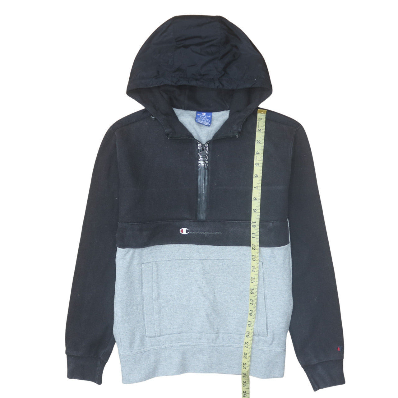 Champion Men's Black & Grey 1/2 Zip Hoodie Small Pullover Style