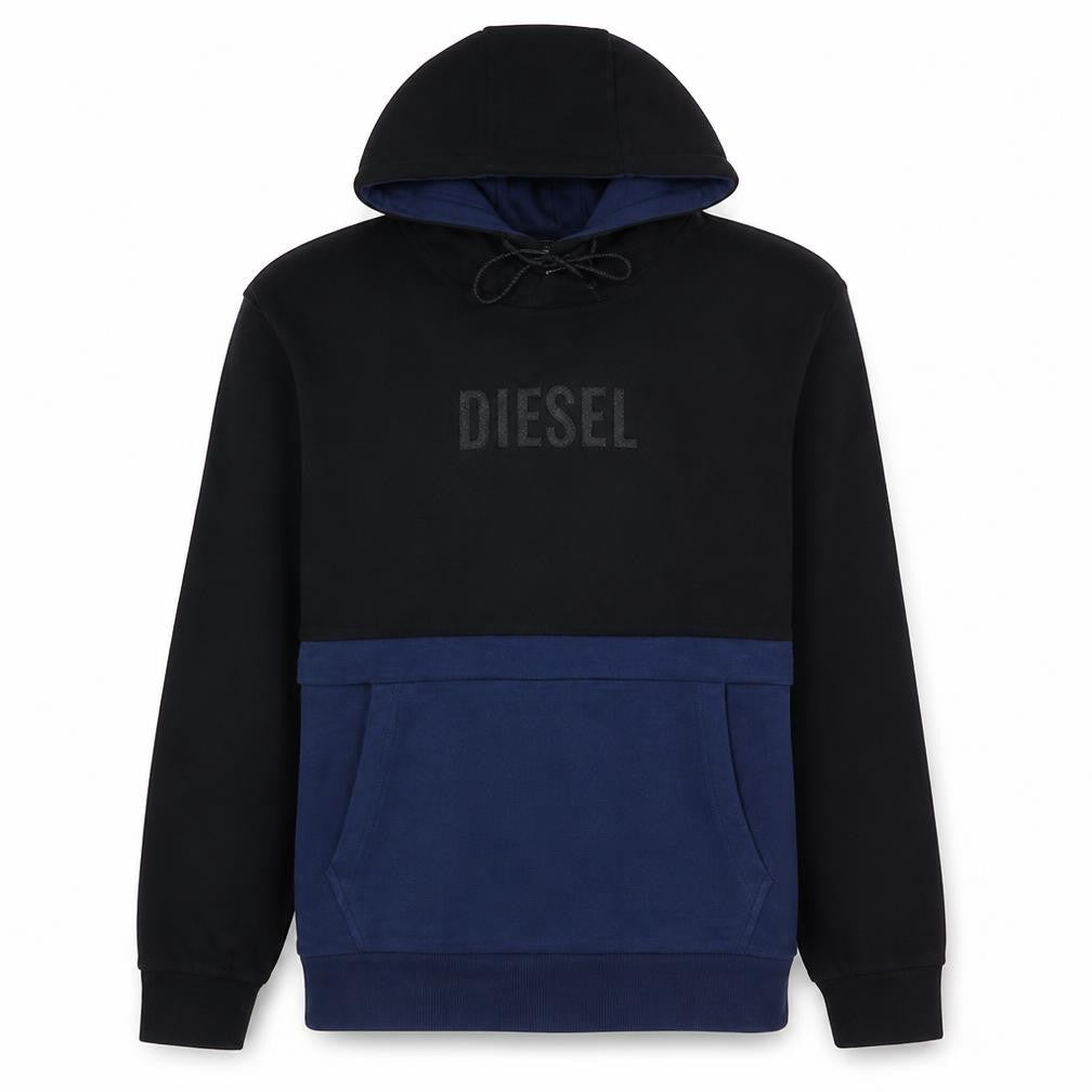 Diesel Mens Black Blue XL Pullover Hoodie with Logo