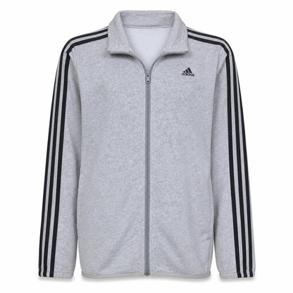 Front view of Adidas boys’ grey track jacket 15-16 years full zip lightweight activewear