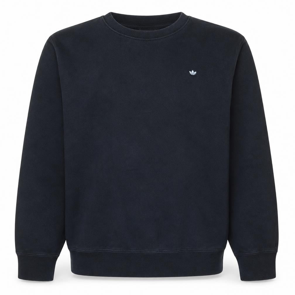 Adidas Mens Black Small Crew Neck Pullover Sweatshirt Cotton Blend