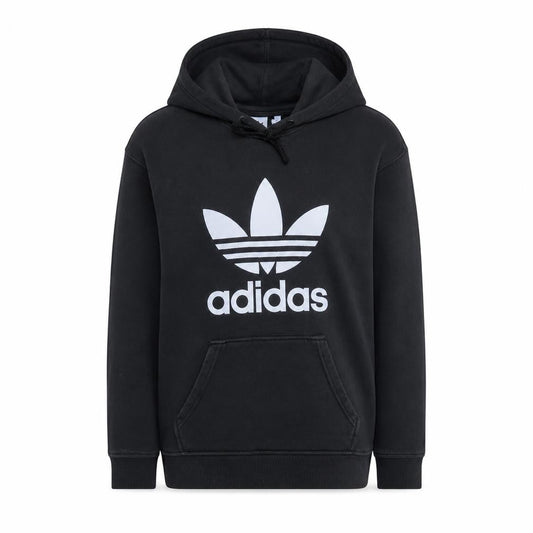 Adidas Women Black Hoodie Size 14 Pullover Cotton Blend Logo Hooded Sweatshirt