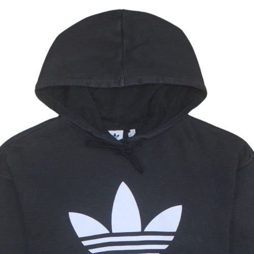 Adidas Women Black Hoodie Size 14 Pullover Cotton Blend Logo Hooded Sweatshirt