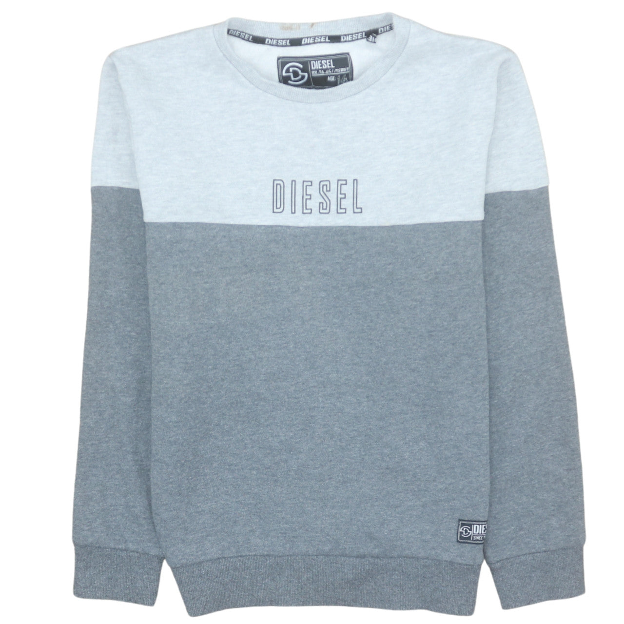 Diesel Teens Grey Pullover Sweatshirt Logo Crew Neck Size 14 Slim
