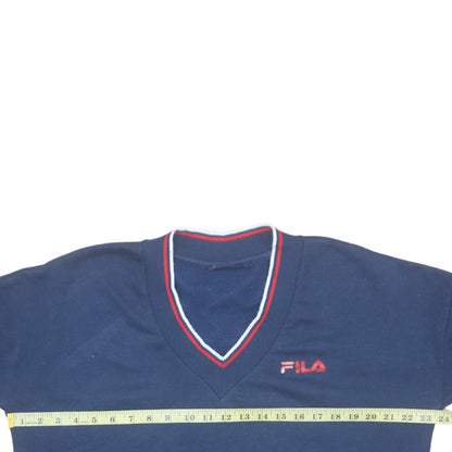 Close-up detail of Fila Men’s Blue Pullover V-Neck Sweatshirt M Regular Fit