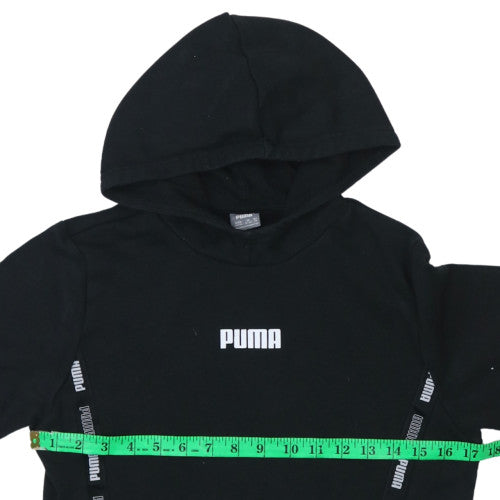 Puma Boys Black Pullover Hoodie 15-16 Years Logo Fleece Casual Sweatshirt