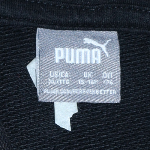 Puma Boys Black Pullover Hoodie 15-16 Years Logo Fleece Casual Sweatshirt