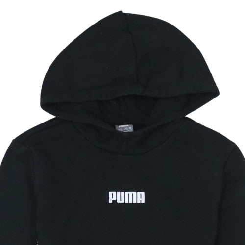 Puma Boys Black Pullover Hoodie 15-16 Years Logo Fleece Casual Sweatshirt