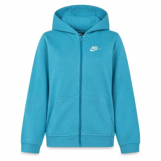 Front view of Nike girls’ blue full zip hoodie l 147-158cm fleece sweatshirt
