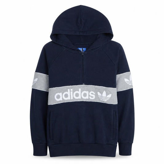 Adidas Women Navy Blue 1/2 Zip Hoodie with Logo Detail Size 10