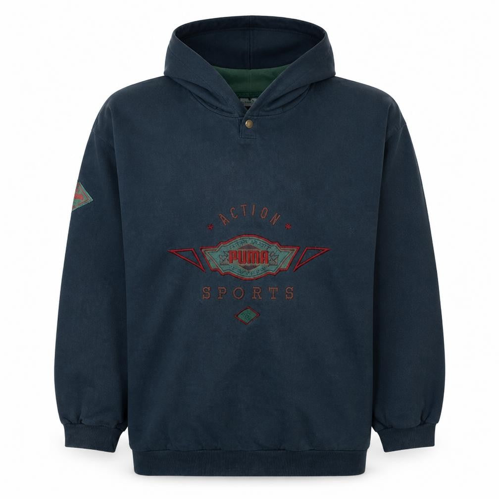 Puma Mens Blue XL Retro Pullover Hoodie Embroidered 90s Sportswear