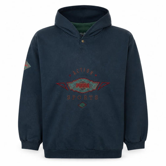 Puma Mens Blue XL Retro Pullover Hoodie Embroidered 90s Sportswear
