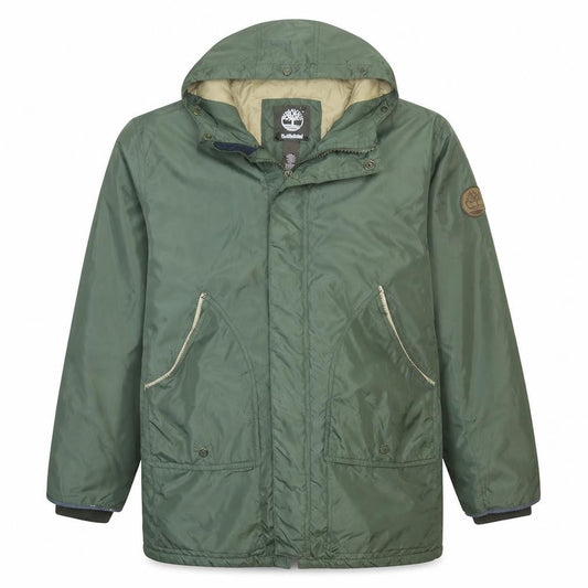 Timberland Men’s Green Hooded Parka Jacket L Nylon Water Resistant