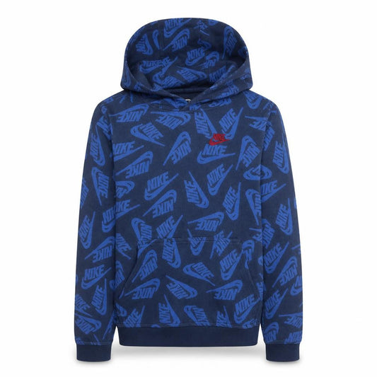 Nike Boys Blue Logo Print Pullover Hoodie Size L Cotton Blend