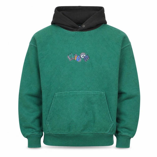 Front view of NICCE Men's Green Pullover Hoodie Medium Embroidered Graphic Logo